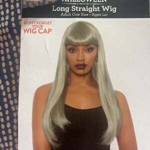 Adult Long Gray Straight Wig With Bangs